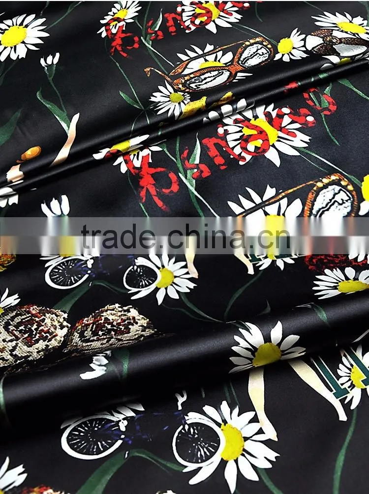 digital printed plain satin silk fabric for dressing with 16mm