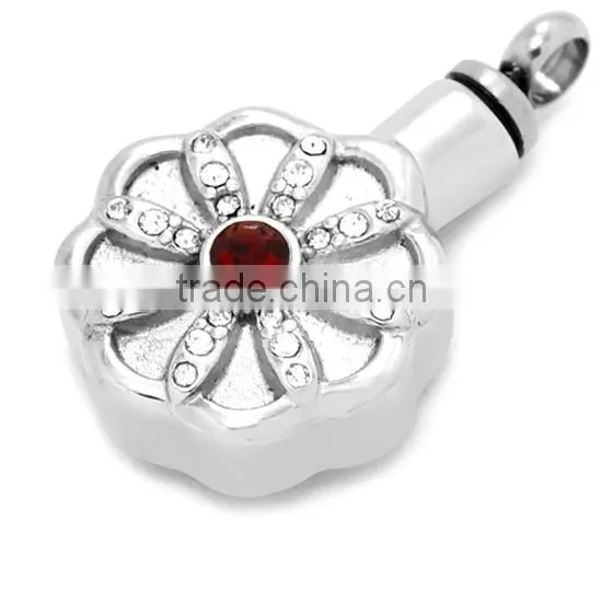 China Stainless Steel Flower Engraved silver plated Prayer Box Religious Crytal Pendant