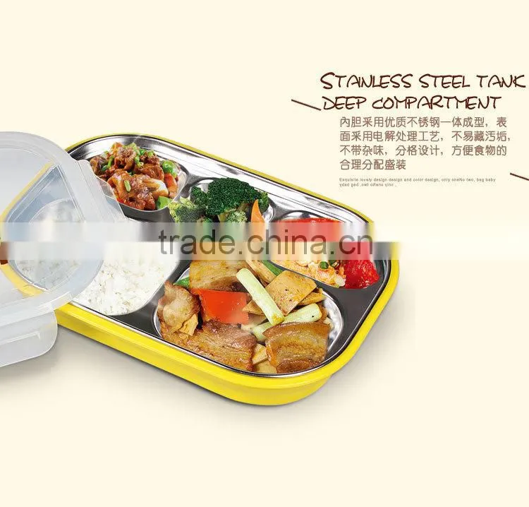 stainless steel square insulated food packaging lunch box with pp plastic cover for children