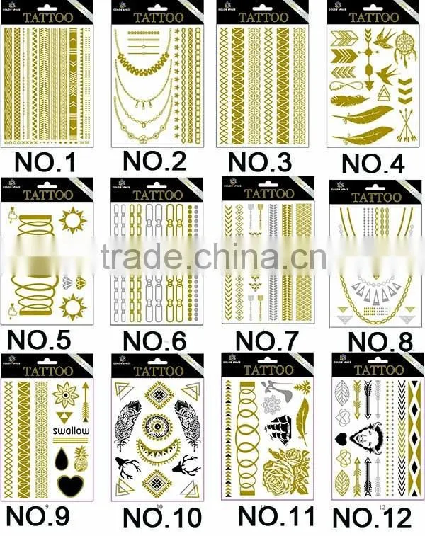Metallic Gold Silver Black Jewelry Temporary Bling Tattoo