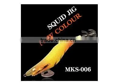 Gold body red head double hook squid jig