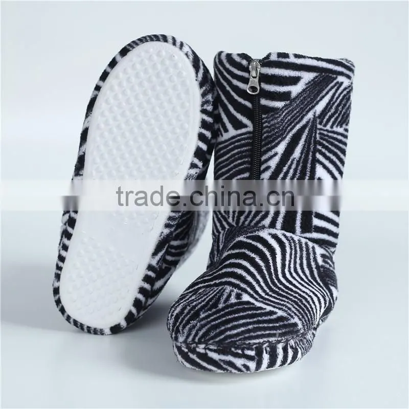 Ladies coral fleece slipper boots with zipper