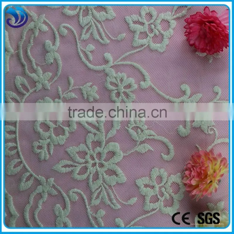 Popular nylon net lace embroidery scallop double borders fabric for lady dress