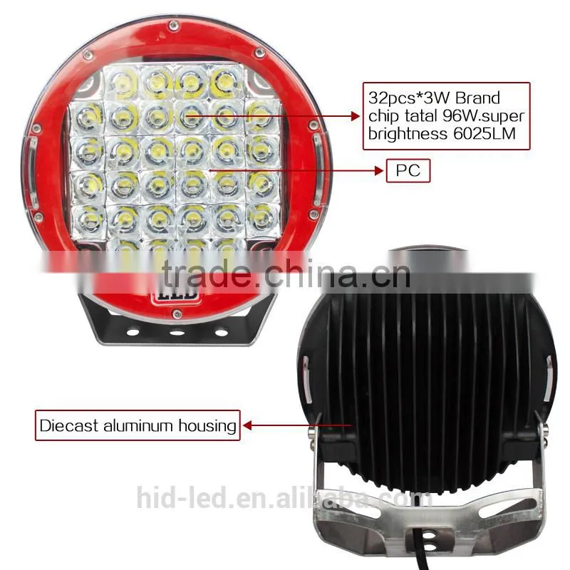 Top Sale Black/ Red automobile 4x4 accessories 4wd offroad 9 inch 96w round led working light led driving lights