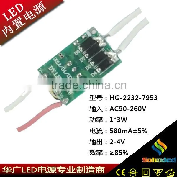 1*3W 2-4V 580mA led driver for bulb