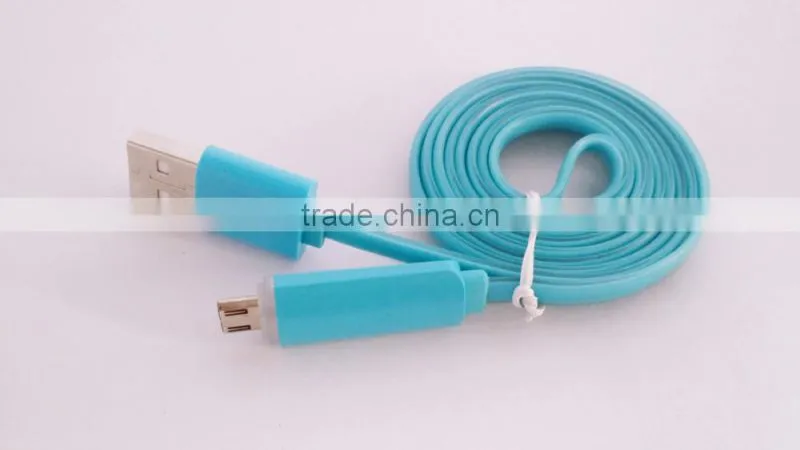 Flat Noodle Design Candy-colored Micro USB cable With Led Light for Android Smart Phone
