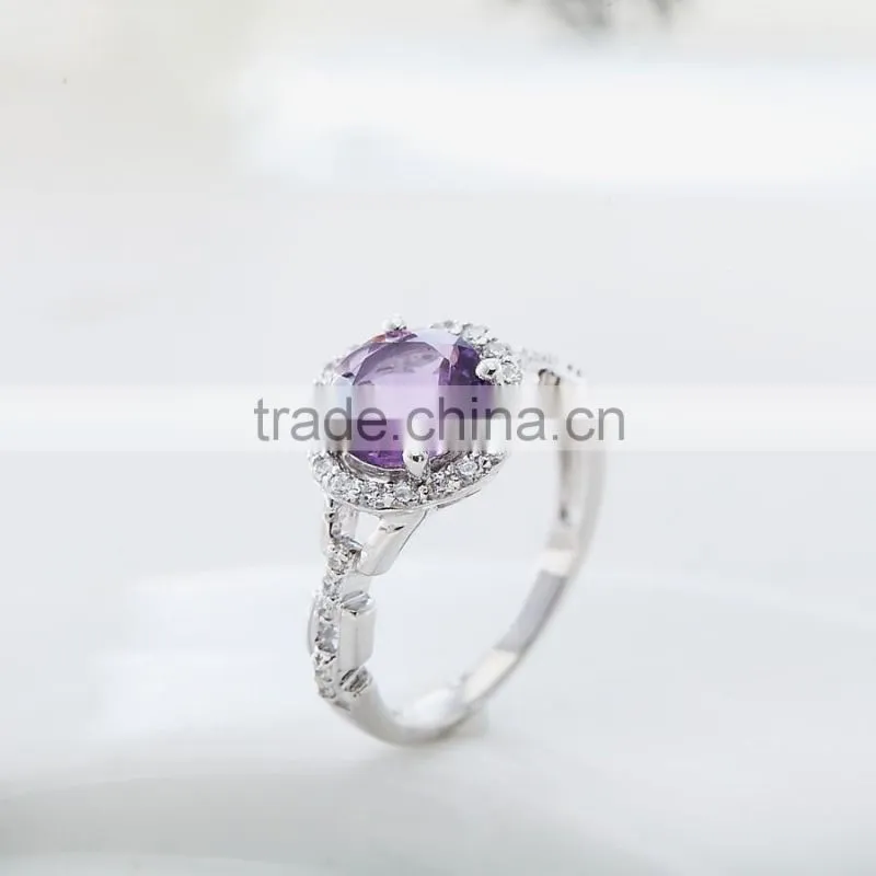 Generous 925 sterling silver natural round shape amethyst ring. Natural gemstone silver ring.Europe gemstone ring