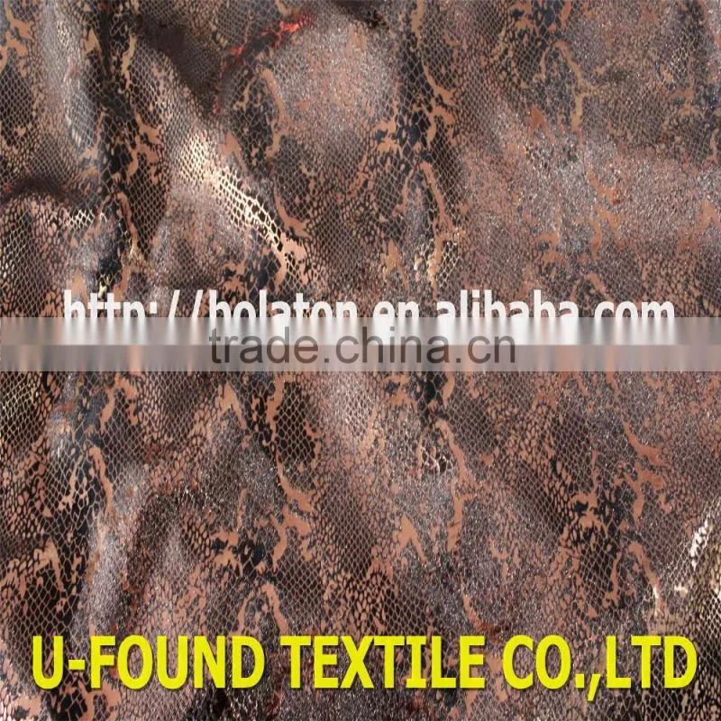 new fancy item 95% polyester 5% spandex warp knitted velvet with bronze foil python pattern print fabric