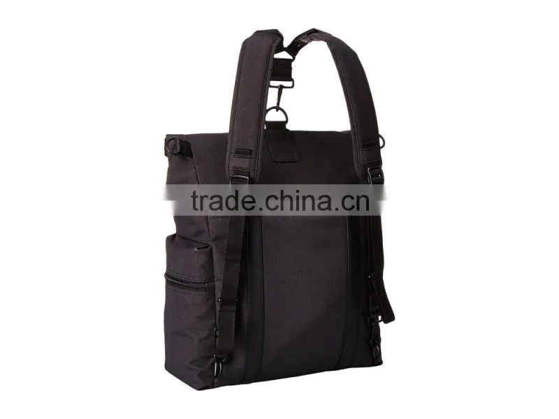 foldable nylon designer backpack with leather trim