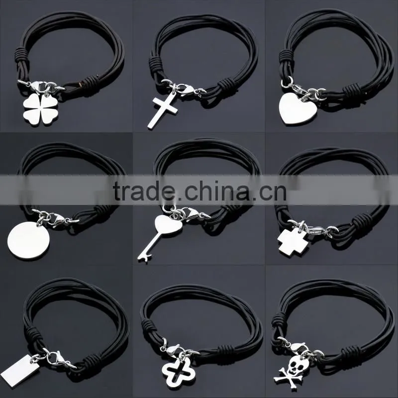 Fashion Men Jewelry Cow Rivet Skull Charms Leather Bracelet