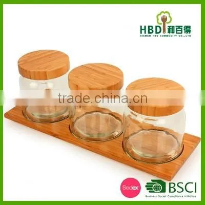 New Transparant glass jar/glass canister with airtight bamboo lid