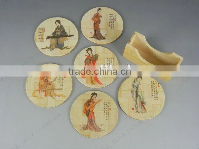 Set of 6 Vintage Bamboo Dinner Pads China Chinese Picture Asian Style Coaster