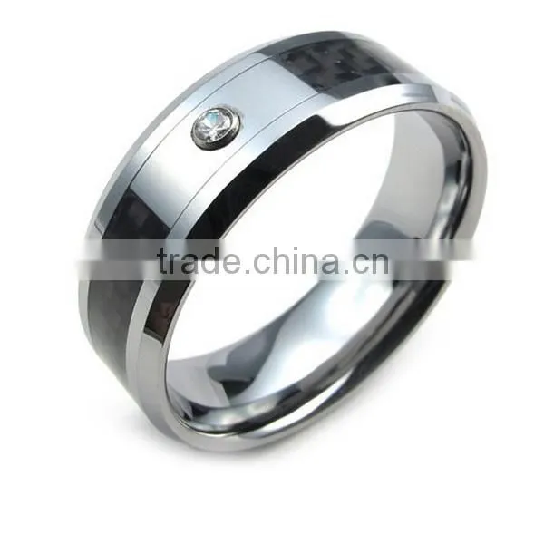 fashion men's jewelry tungsten ring with crystal rhinestone