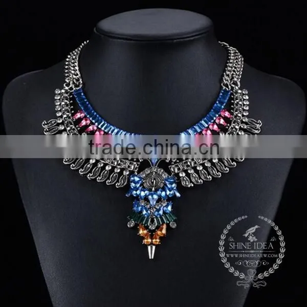 high quality vintage colorful rhinestone chunky statement necklace tin alloy fashion women pendant necklace 6390048