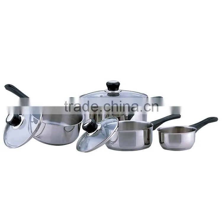 Heat resistant 7pcs non-stick stainless steel pot cookware set with milk pot, casserole, and saucepan