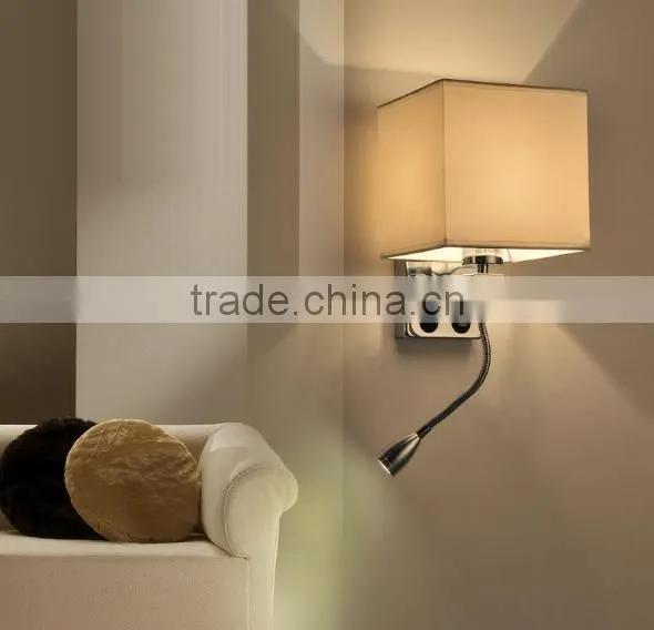 Chrome Body Fabric Shade Led Modern Hotel Wall Lamp For Project And Bedroom