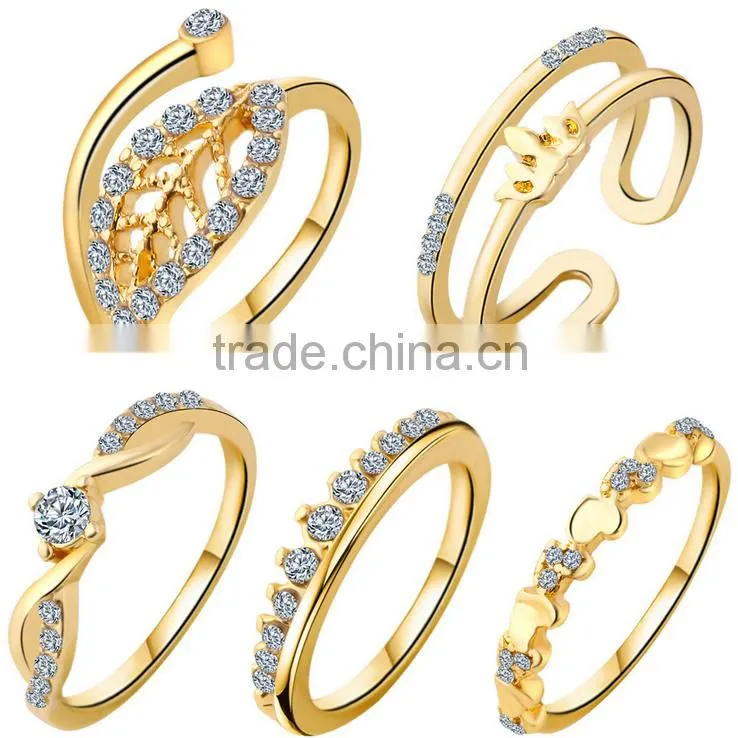 Crystal gold/silver plated dubai rings jewelry 5pc ring knuckle set
