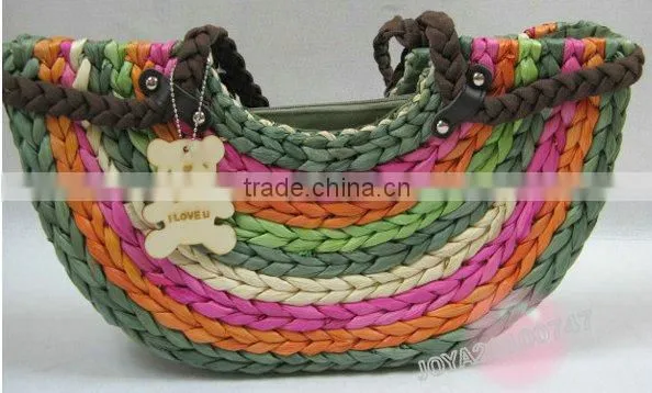 cotton print straw bag