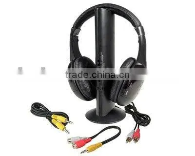 5 in 1 Wireless Headphone Earphone Black For MP3/MP4 PC TV CD FM Radio