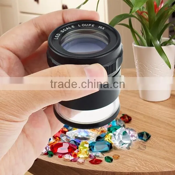 Magnifier Glass 10x 25mm Jewellers Eye Jewel Jewelry Loupe Reticle Scale 20mm with LED LIght