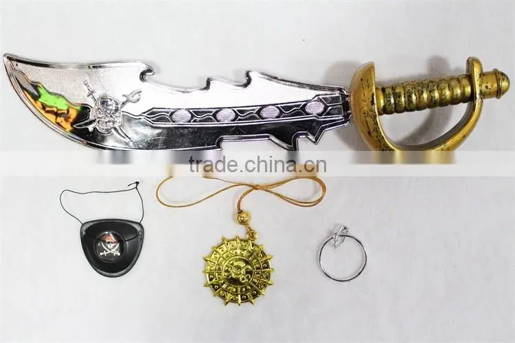 plastic pirate sword with eye patch earring and badge for kid toy