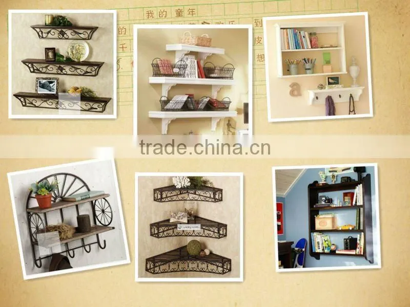 3 different size wooden and metal wall shelf
