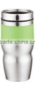 450ml stainless steel inner plastic outer steel vacuum cup/auto mug/Travel mugs with TPR handle