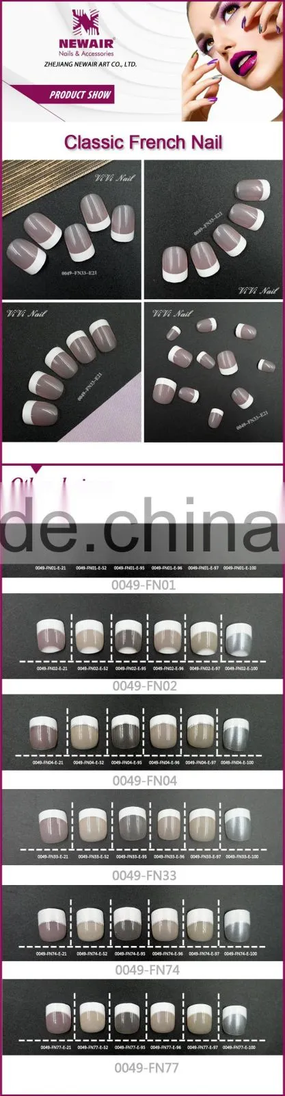 Colorful press stick on Artificial french nails with glue