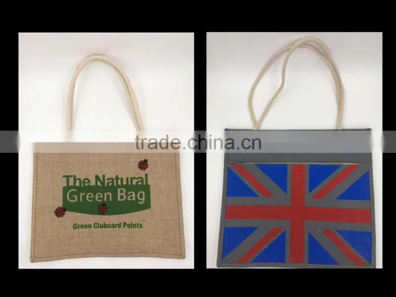 Christmas fashion tote bag made by jute fabric recycling