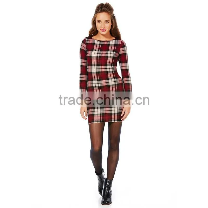 Wholesale bodycon slim pencil party dress design your own fashion checked dress