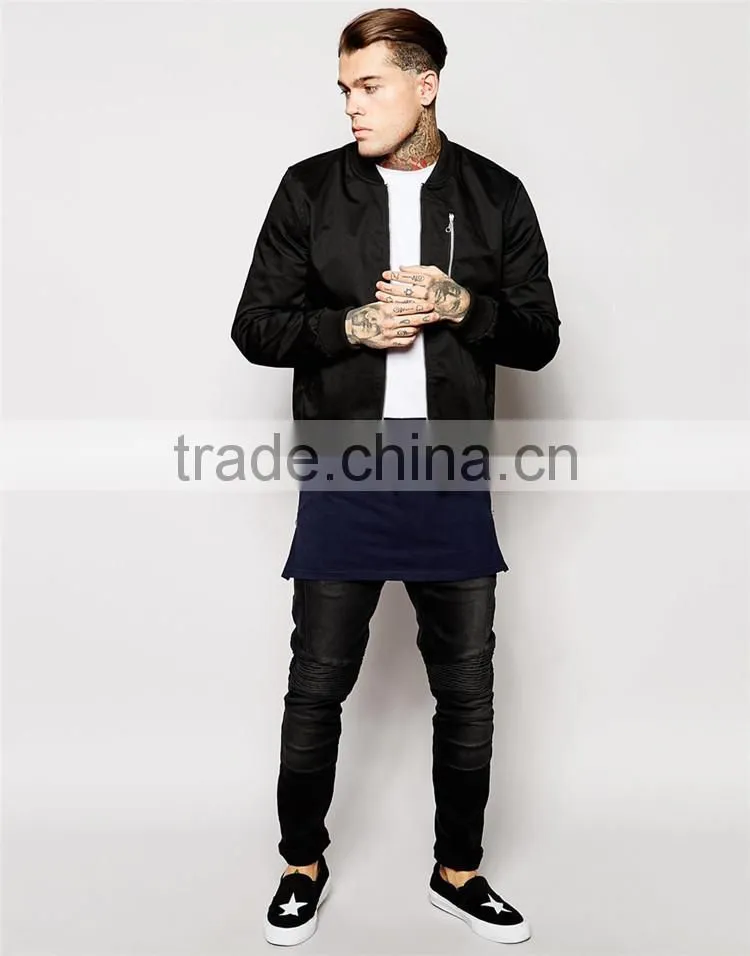 2015 Mens long tee shirt 100% cotton short sleeve long tee shirt with panelling and side zips