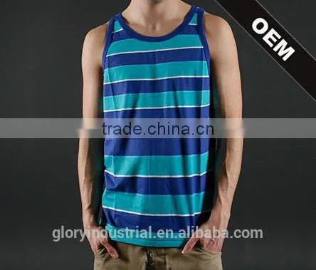 100% cotton stripe gym tank top men