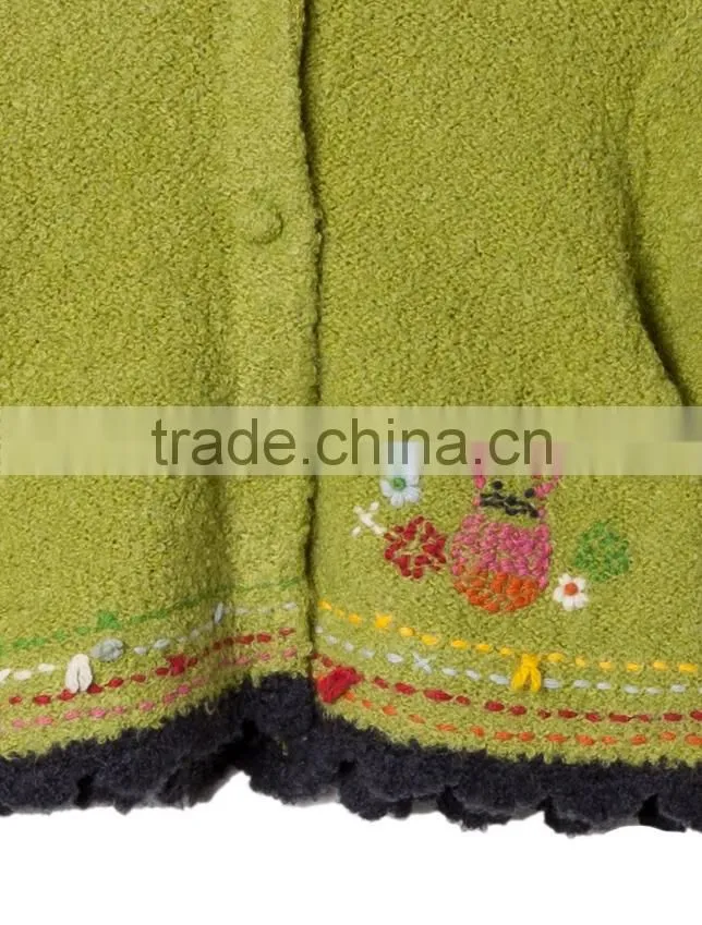 2017 High Quality Floral Dotted Girls Kids Knitwear in Grass Green Girls's Cardigan