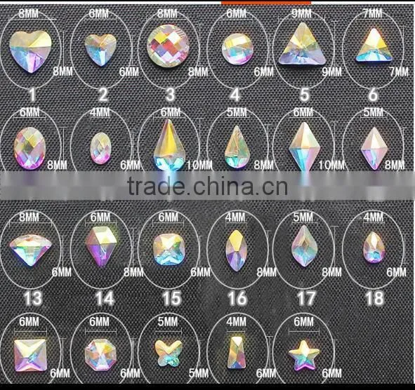 clear various shapes non hot fix foiled back rhinestones for nail art