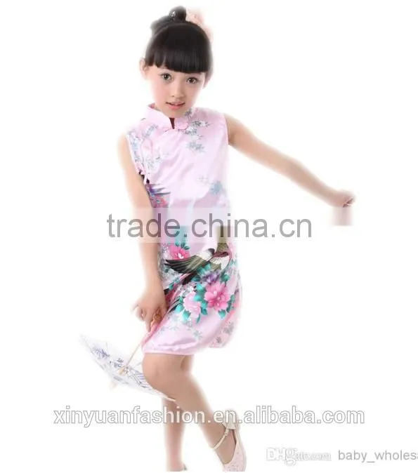 children girl dress beautiful girl Elegant Peacock Printing and Short Sleeve Dress