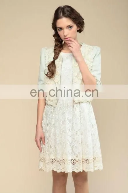 fashion 3D stereo flowers embroidery half sleeve dress
