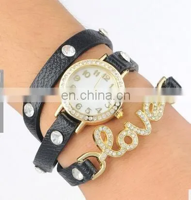Newest Design Women Watches Retro Faux Leather Quartz Wristwatch with Bronze LOVE Word Luxury Watches Ladies