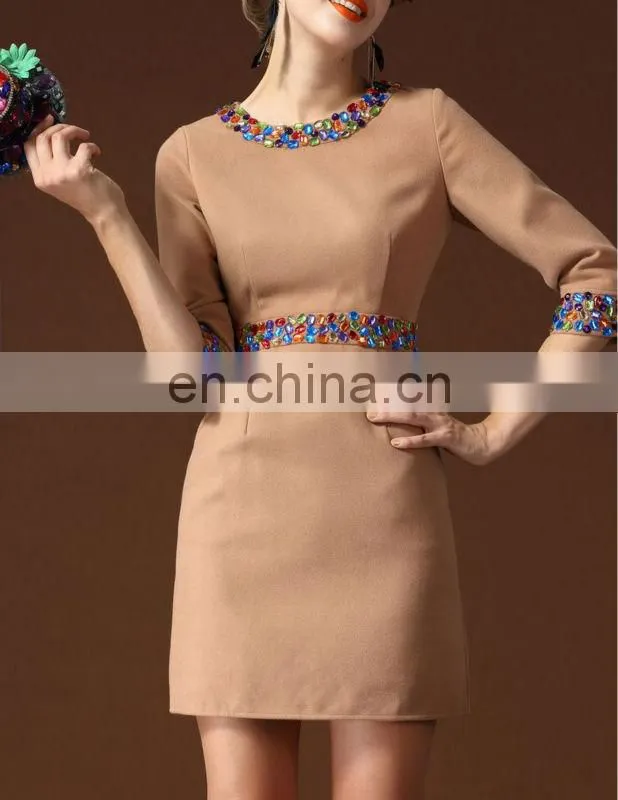 Beaded woolen dress ladies korean dress new fashion