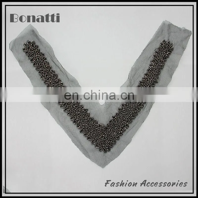Fashion V shaped beaded mesh collar trim by hand sewing