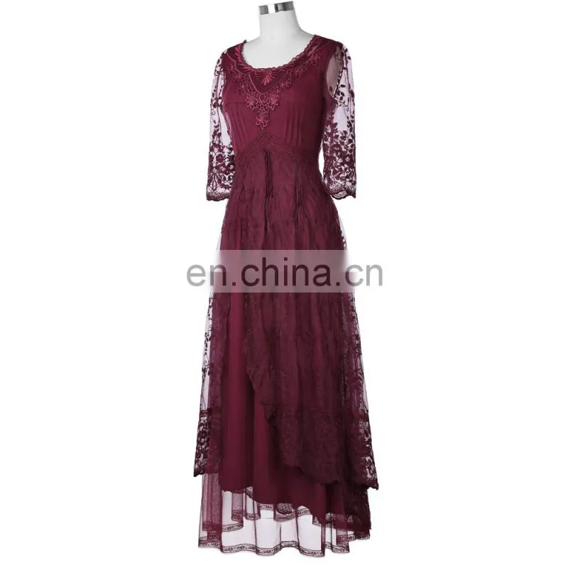 Belle Poque Retro Vintage 3/4 Sleeve Crew Neck Ankle-Length Lace Evening Dress BP000318-1