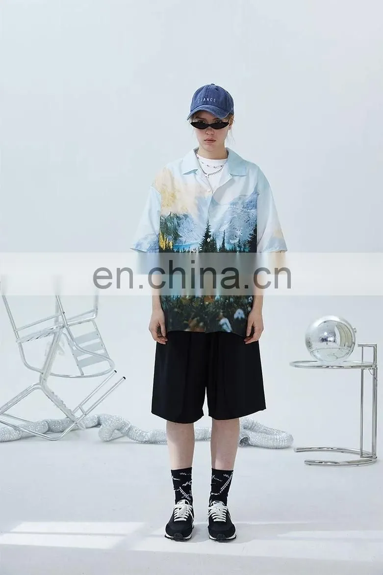 Diznew Mens Sublimation Full Allover Print Beach Shirt Set Custom Print 2XL Loose Button Up Shirt