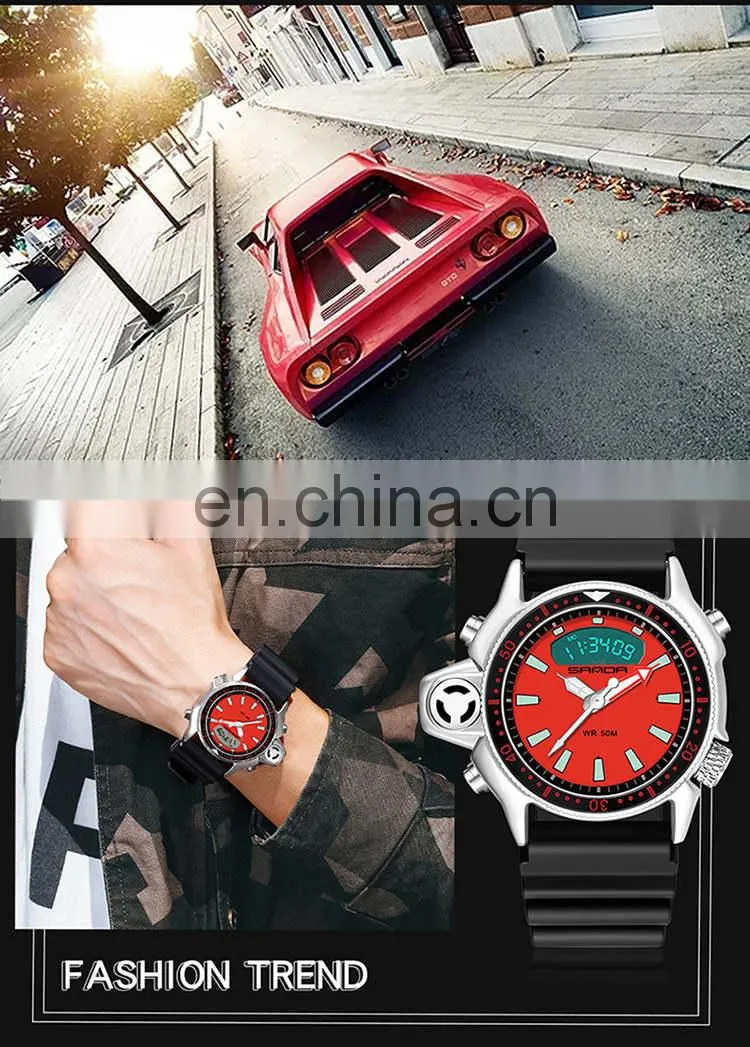 Sanda 3008 New Retro Men Digital Wristwatch Clock Luminous Chronograph Designer Brand Watches