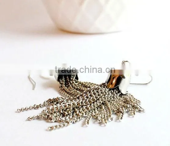 Chain Tassle Earrings, Silver Long Chain Earrings Statement Jewelry, Handmade Fashion Jewelry