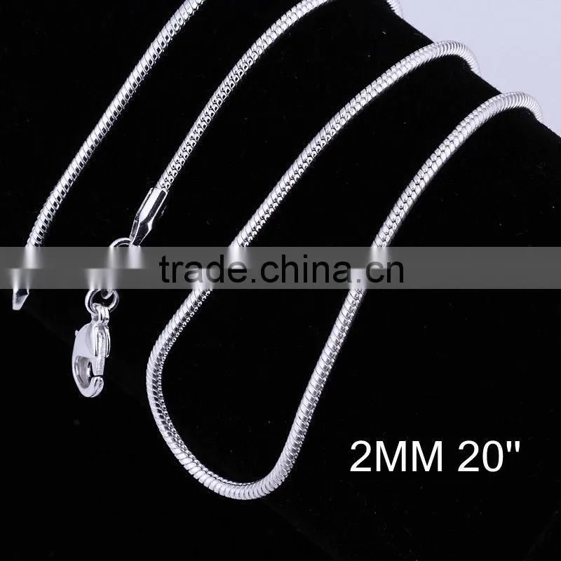 Hot sale 2mm 925 sterling flat silver snake chain