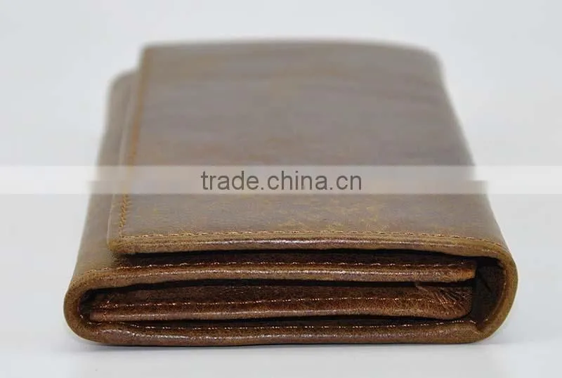 Multifunction high quality long three folds rfid leather wallet with button