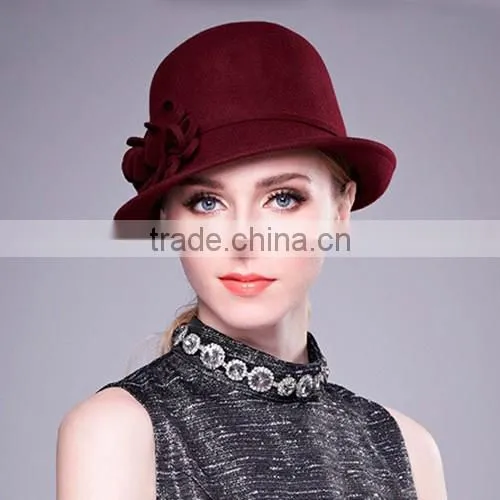 Elegant lady fashion woolen felt hat with ribbon