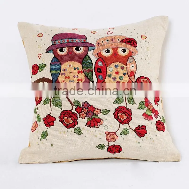 2016 Cute Owl Bird silkscreen polyester fabric square custom cushion pillow