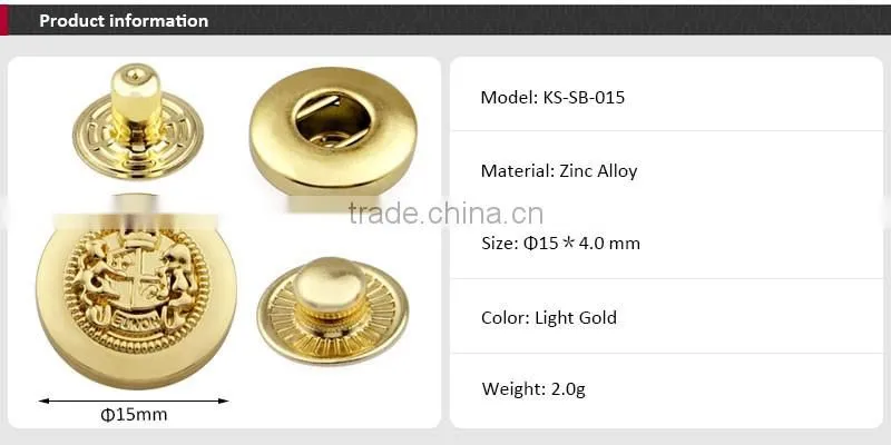 High Grade Embossed Logo Custom Gold Snap Button