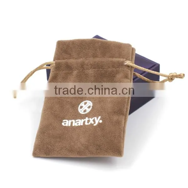 Chinese Custom Logo Printed Brown Velvet Pouch