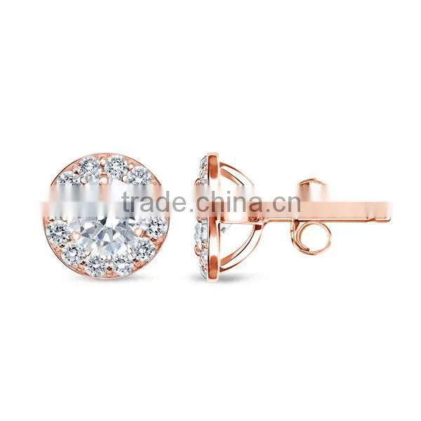 925 silver earrings Rose Gold Round Diamond Halo Stud Earrings ladies earrings designs pictures